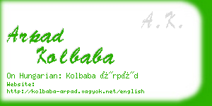 arpad kolbaba business card